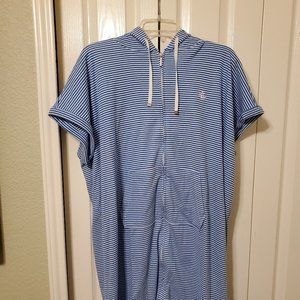 Ralph Lauren Women's Short-Sleeve Blue and White Striped Zip-Up Hoodie dress